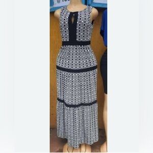Chaps Dress w Geometric Diamond Design - Blk/Wht - M - NWT